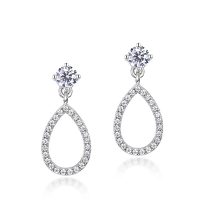 Elegant S925 silver pear-shaped drop earrings with moissanite stones and halo design