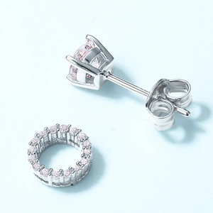 Luxury S925 silver pink moissanite jacket earrings with a sparkling diamond halo