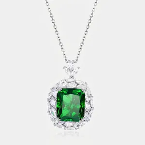 Ciondolo Vintage In Argento Sterling 925 Con Vetro Verde Smeraldo Rettangolare Strass Intarsiato Solo Ciondolo Senza Catena Donna
