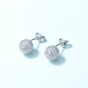 Elegant S925 sterling silver ball stud earrings featuring sparkling pink zircon stones