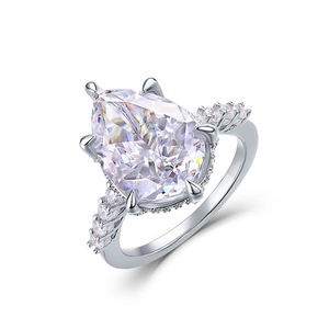 Elegant pear cut high carbon diamond ring in S925 silver with sparkling side stones