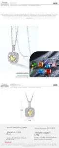 Detailed view of S925 silver pendant with yellow carbon diamond and specific dimensions