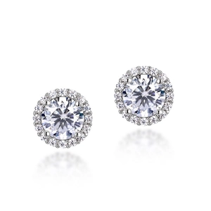 Classic S925 sterling silver moissanite stud earrings with a halo diamond setting