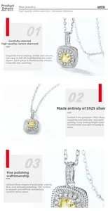 Detail of cushion-cut yellow carbon diamond pendant with S925 silver double halo setting