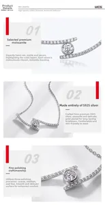 Detailed view of polished S925 silver necklace featuring a brilliant moissanite stone