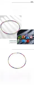 Detailed close-up of rainbow zircon tennis necklace in S925 sterling silver with dimensions