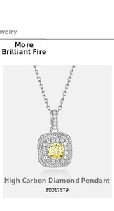 Macro shot of princess cut yellow carbon diamond pendant with halo setting and silver chain
