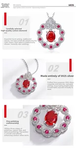 Detail showing S925 silver red carbon diamond pendant with handcrafted plating and polishing