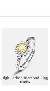Macro view of S925 sterling silver ring with yellow square diamond and twisted band