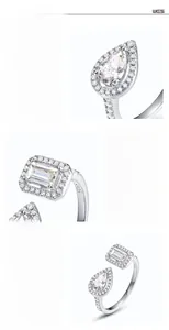 Close-up of S925 silver Toi et Moi ring with hand-set pear and emerald cut moissanite