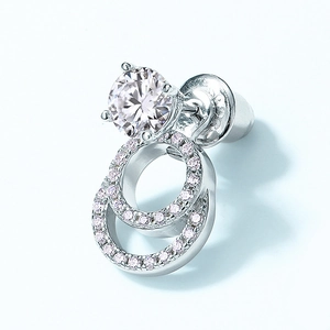S925 silver moissanite earrings with interlocking double rings and pink pave crystals