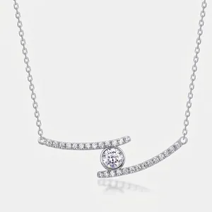 Luxurious 925 Sterling Silver Moissanite Necklace Elegant Geometric Radiant Pendant Cross Link Chain Fine Jewelry Gift For Women