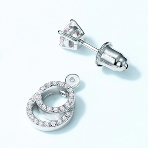S925 sterling silver geometric double hoop earrings with pink moissanite stones