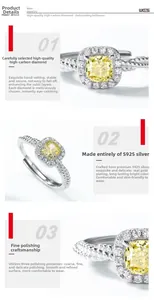 Gros plan d'un diamant jaune coussin avec halo et anneau torsadé en argent S925