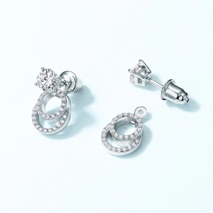 S925 sterling silver moissanite double circle geometric earrings with detachable drops