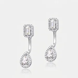 Boucles d'Oreilles Moissanite en Argent Sterling 925 pour Femmes Amovibles Taille Poire Émeraude Boucles d'Oreilles Pendantes Moissanite Bijoux de Mariage Élégants Cadeau