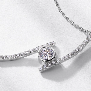 Elegant S925 sterling silver moissanite necklace with a brilliant round bezel-set pendant