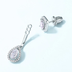 Boucles d'oreilles halo en argent S925 moissanite avec pendants carrés amovibles