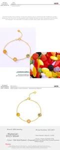 Dettaglio del bracciale in argento S925 placcato oro 10K con cristalli colorati da 4mm