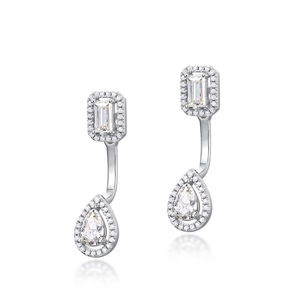 Boucles d'oreilles pendantes en argent S925 avec moissanite taille émeraude et poire