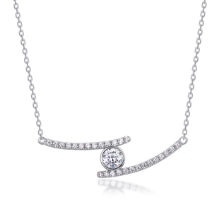 Sparkling S925 sterling silver moissanite necklace featuring a double curved pave pendant