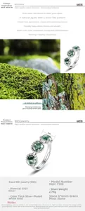 Macro detail of three-stone S925 silver ring featuring 6mm natural moss agate gems
