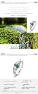 Macro detail of S925 silver ring featuring an oval green moss agate stone setting