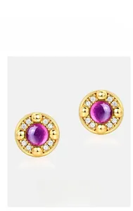 Macro shot of Candy Series purple gem stud earrings with high-carbon diamond accents