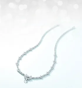 Macro shot of S925 sterling silver necklace featuring brilliant pavé white zircons