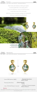 Detail view of S925 silver 10K gold earrings featuring 5x7mm green moss agate stones