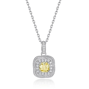 Luxury S925 sterling silver necklace with cushion-cut yellow gemstone pendant