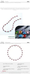 Detail of S925 sterling silver necklace with oval red and white sparkling carbon diamonds