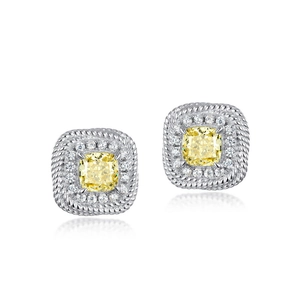 Boucles d'oreilles carrées en argent 925 avec pierre jaune et bordure texture cordelette
