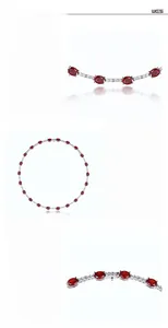 Detail of S925 silver necklace with prong-set oval red carbon diamonds and gold plating