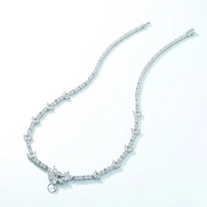 Sparkling S925 sterling silver tennis necklace with marquise cut 5A zircons on blue background