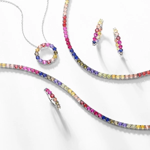 Rainbow cubic zirconia jewelry set with necklace bracelet and earrings in silver finish