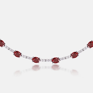 Elegant S925 silver necklace featuring oval red gemstones and sparkling zircon accents
