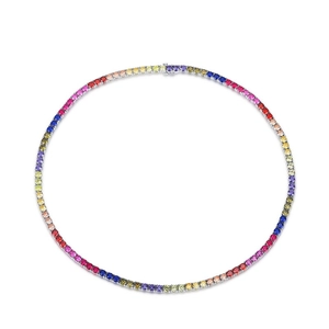 Rainbow gradient tennis necklace with S925 silver base and multi-color zircon stones
