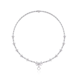 Sparkling S925 sterling silver necklace with marquise zircons and leaf pendant design