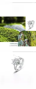 Macro detail of pear-shaped green moss agate S925 silver ring with 16.4mm inner diameter