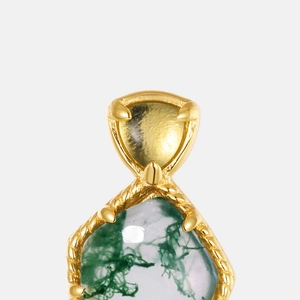 Moss agate drop earring with S925 silver base and yellow triangular gemstone inlay