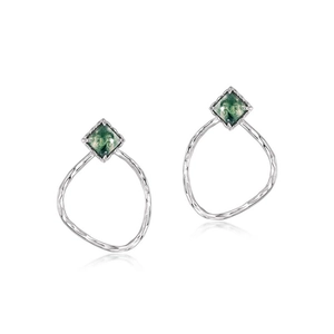 S925 Sterling Silver Moss Agate Earrings with removable geometric rings for women