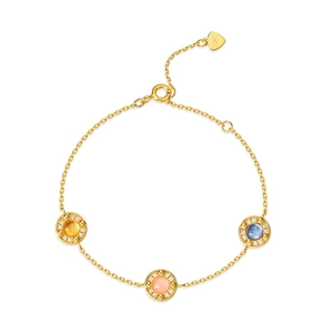 Elegante bracciale in argento S925 placcato oro con gemme colorate e zirconi bianchi