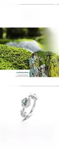 Vue détaillée de la bague en argent S925 avec agate mousse 7mm et design branche