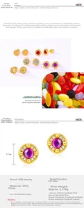 Detail view of S925 silver 10K gold stud earrings with colorful crystal and pavé diamonds