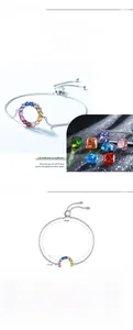 Macro detail of S925 sterling silver rainbow zircon bracelet with size dimensions