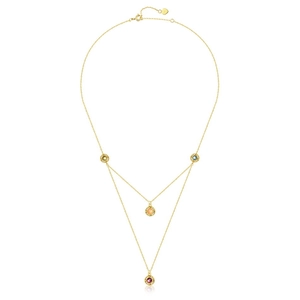 Double-layer S925 silver 10K gold necklace with five colorful round gemstone pendants