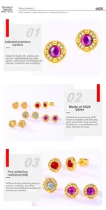 Detailed macro view of S925 sterling silver earrings with multi-color crystal inlay