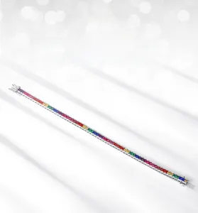 Detailed macro view of S925 sterling silver tennis bracelet with colorful square zircons