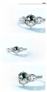 Dettaglio dell'anello in argento S925 con agata muschiata verde e pietre laterali